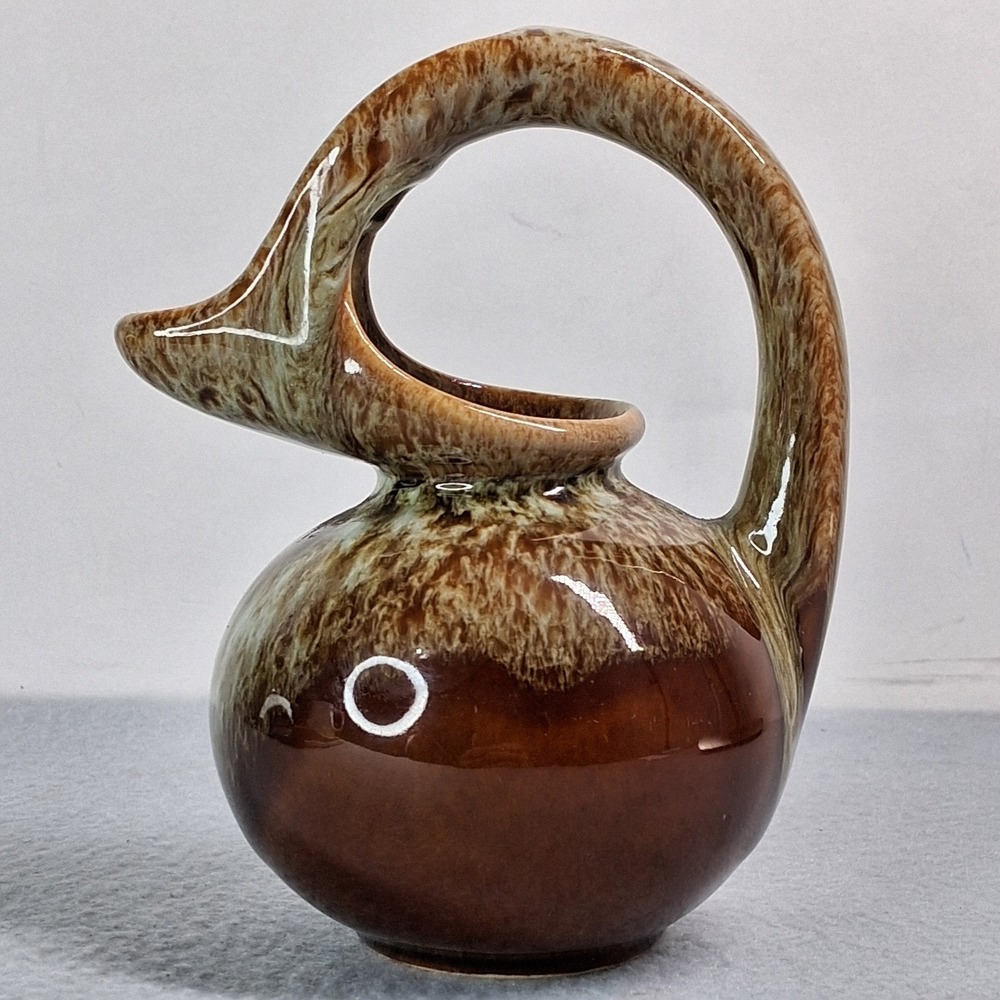 Vintage Brown Drip Glaze Ceramic Pitcher Vase MCM Art Pottery